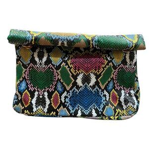 Bright Colorful Snakeskin Print Lined Fold Over Clutch or Lunch Bag Snaps
